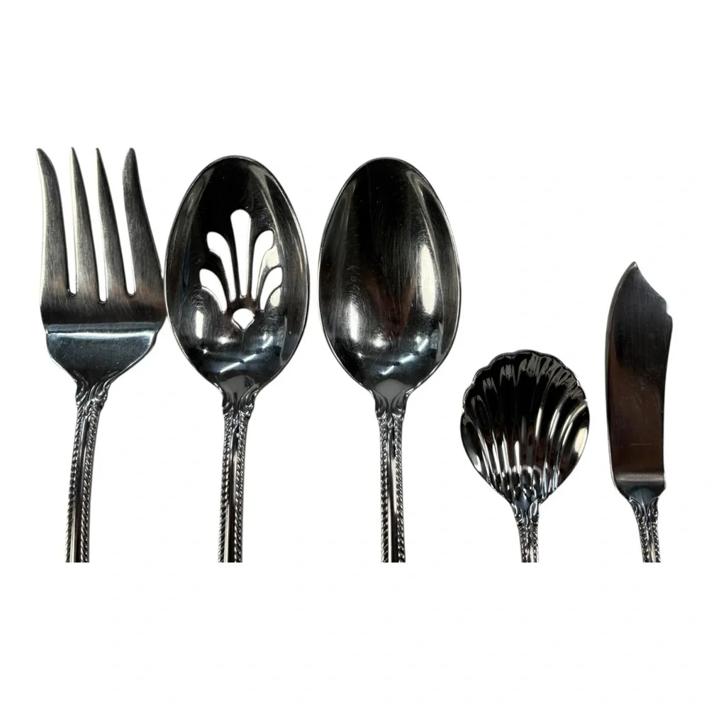 5 Pc Lenox Tudor Bead Augusta Serving Hostess Set 18/10 Stainless Steel Flatware
